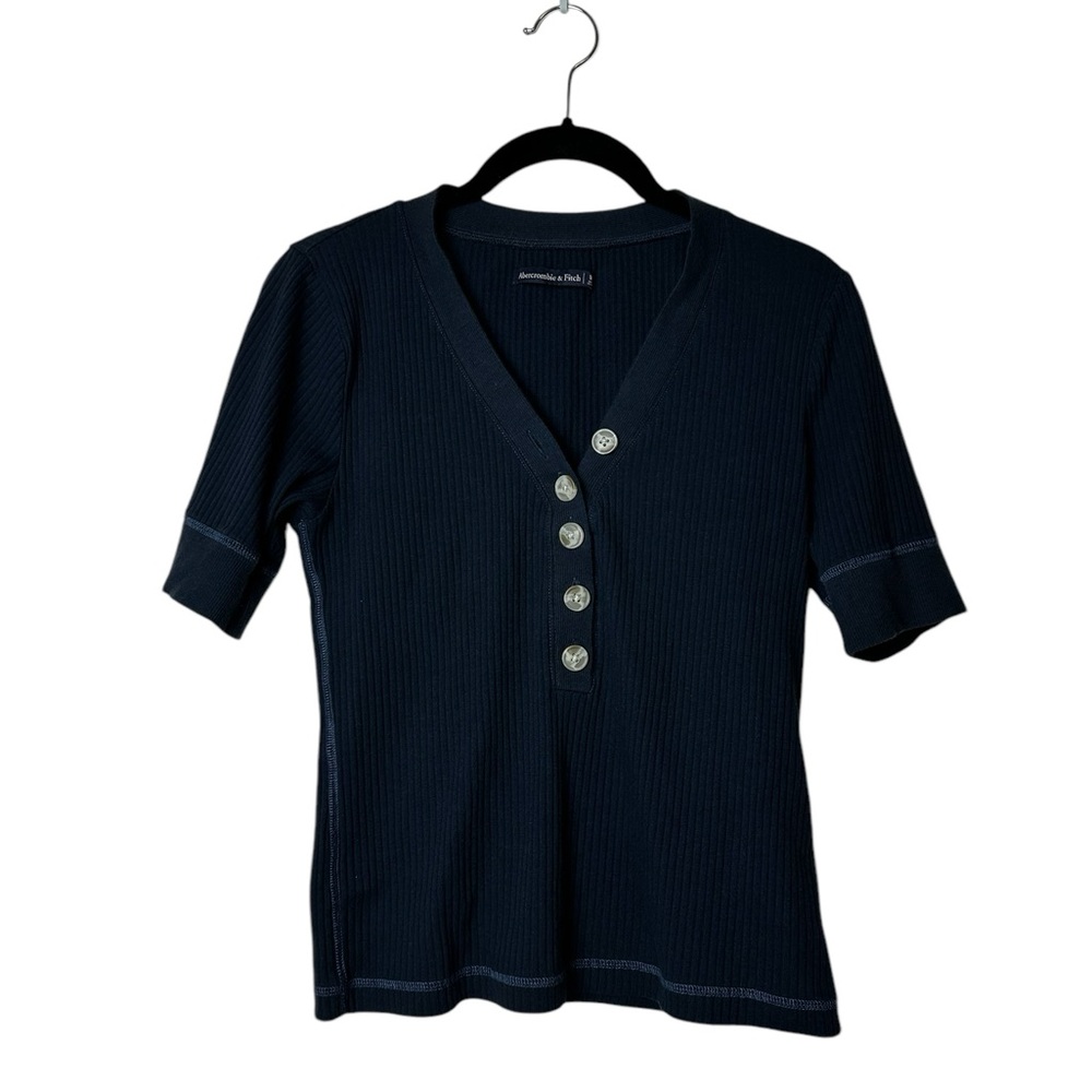 Abercrombie & Fitch Ribbed Henley Shirt Half Sleeve Y2K Preppy Casual Bella Swan